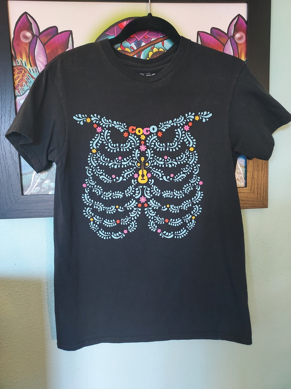 COCO Women's Black Short Sleeve Graphic Tee - Floral Ribcage Print